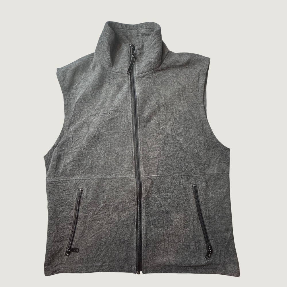 Columbia Vest Mens M WM1480 Gray Fleece Full Zip Mock Neck Outdoor Hiking Casual